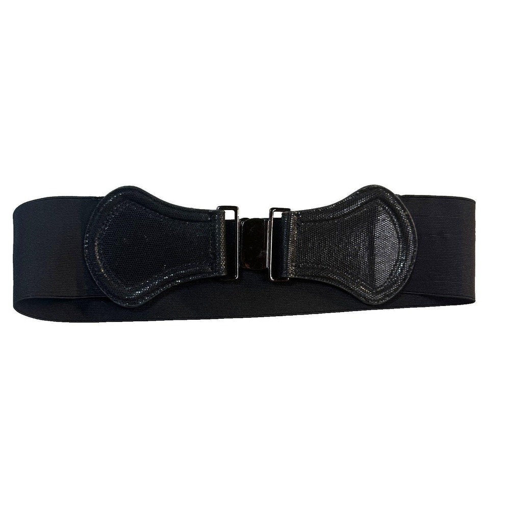 Vintage 80s Black Wide Elastic Stretch Waist Belt Dark Academia Womens Cinch
